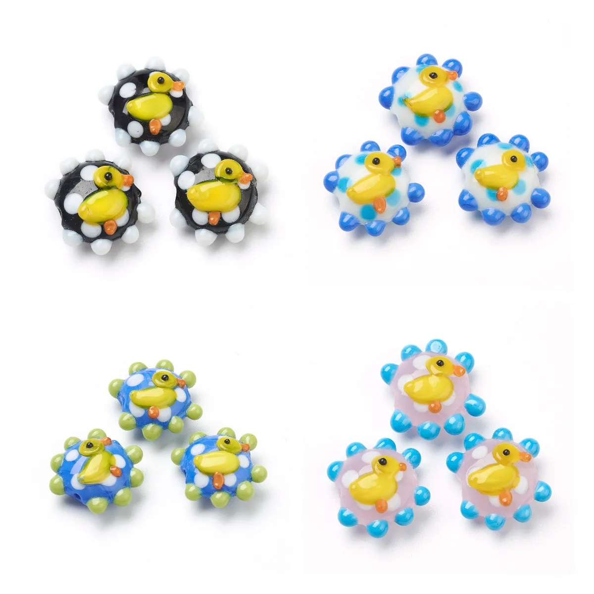 Pandahall Cute Duck Flower Lampwork Beads Outer Dots Handmade Lampwork Glass Spacer Beads for Diy Jewelry Making Bracelet 20pcs