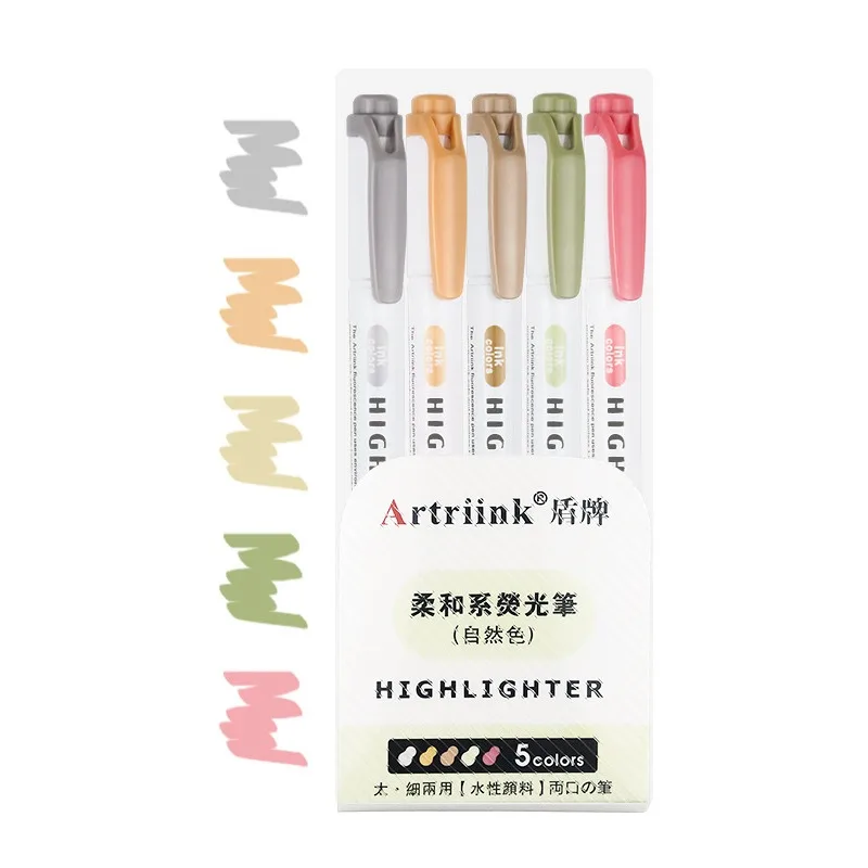 Double Head Highlighter, Highlighters Fluorescent Marker Pen for Coloring Underlining Highlighting Broad and Fine Tips Assorted