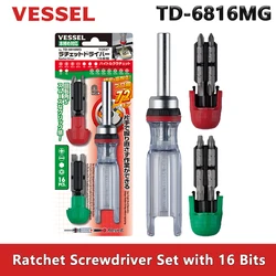 VESSEL Ratchet Screwdriver Set with 4/8/16 Bits Screwdriver Handle Hand Tools NO.TD-6816MG/TD-6804MG/TD-6808TX/TD-6808MG