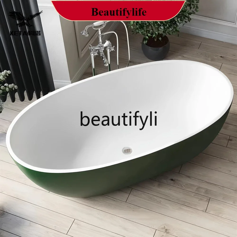 

Color green thin edge, artificial stone freestanding hotel homestay home adult bathtub bathAsmt52