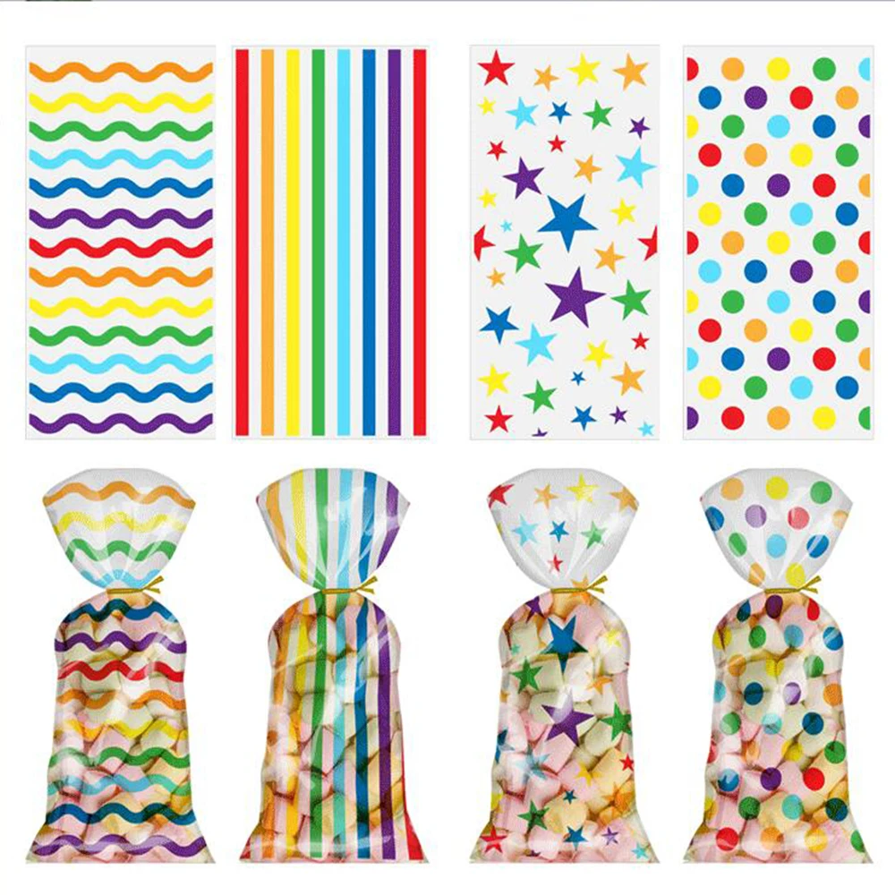 Candy bag with rainbow polka dot stripes OPP snack bag for children\'s Halloween Thanksgiving holiday gifts zip pockets packaging