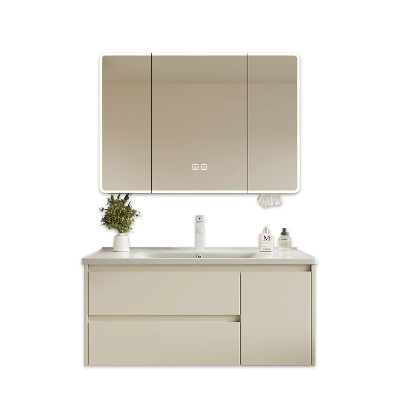 

cream wind, bathroom cabinet, combined bathroom basin cabinet, smart mirror cabinet, washbasin pool.