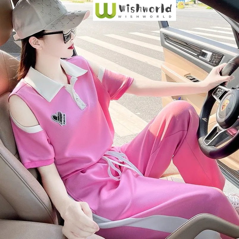 

Sportswear Women's Set Spring and Summer New Style Off Shoulder Fashion Short Sleeve Top Casual Pants Two Piece Set