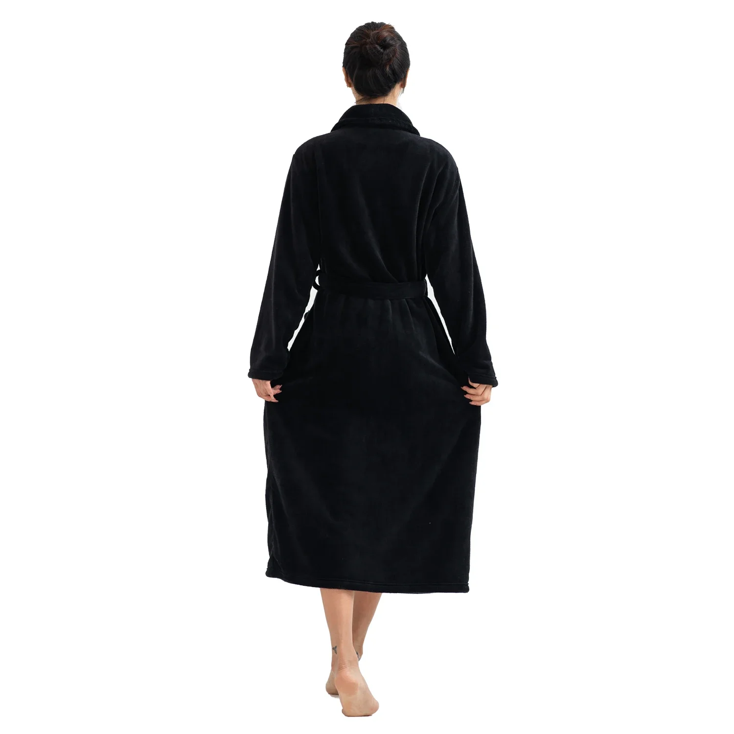 Women's Flannel Solid Color Lapel Bathrobe Autumn and Winter Models Warm and Comfortable Long-sleeved Robe Couple Homewear image 2