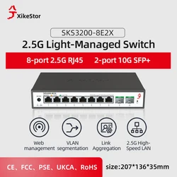 XikeStor Simple L2 10 bağlantı noktası 2,5G yüksek hızlı 8 bağlantı noktası 2,5G RJ45 2 bağlantı noktası 10G SFP+ Web Yönetim Bağlantısı toplama