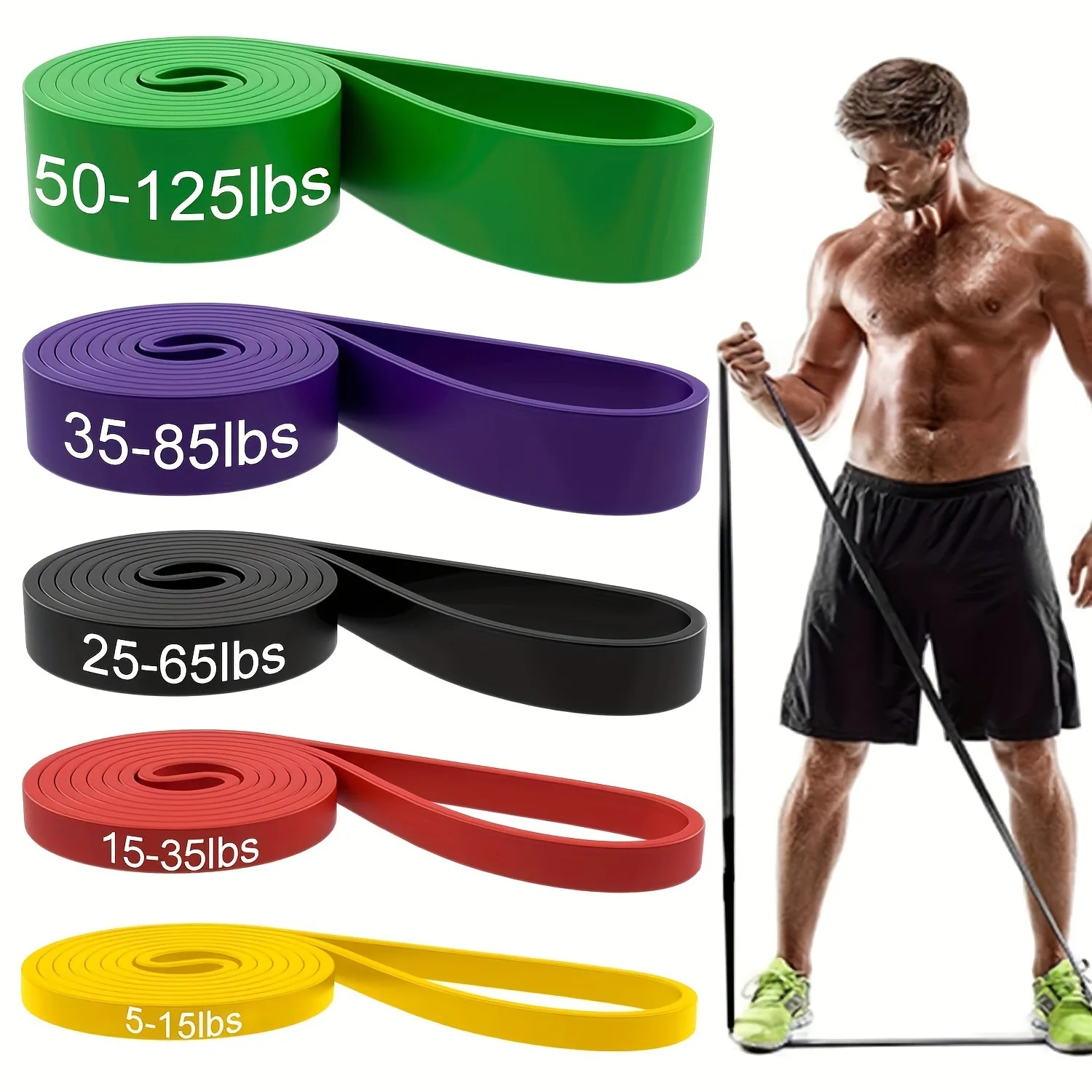 Resistance Bands Set, Pull Up Assistance Bands, 5 Levels for Strength Training, Stretching, Home Gym, Men & Women, 5-125 Lbs