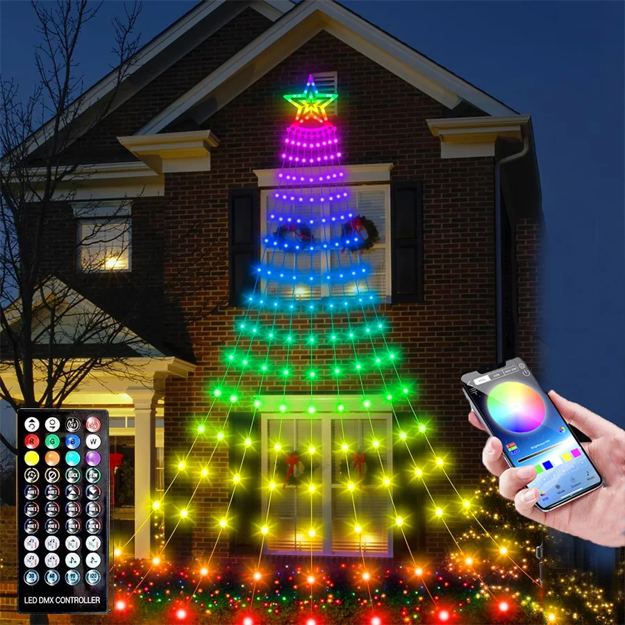 

9X3M Smart Christmas Decorations Star String Lights App Controlled RGB Tree Waterfall String Light For DIY Xmas Holiday Decor