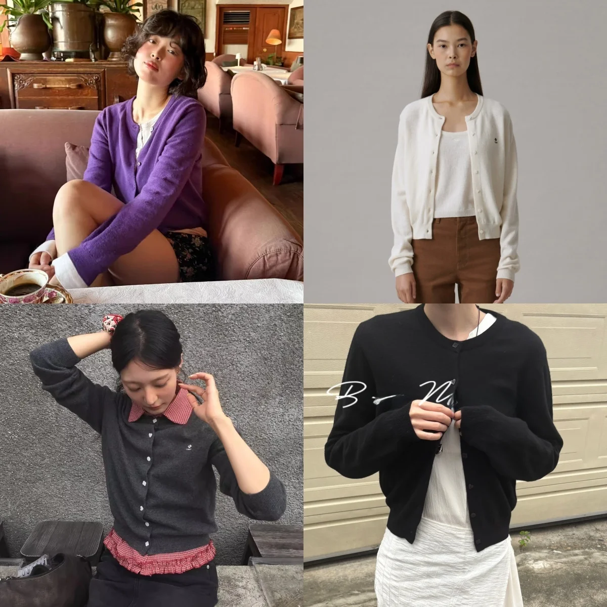 

Korean Sle Knitted Sweater round Ne Embroidery Versatile Slimming Commute Friendly Women's Long Sve Cardigan