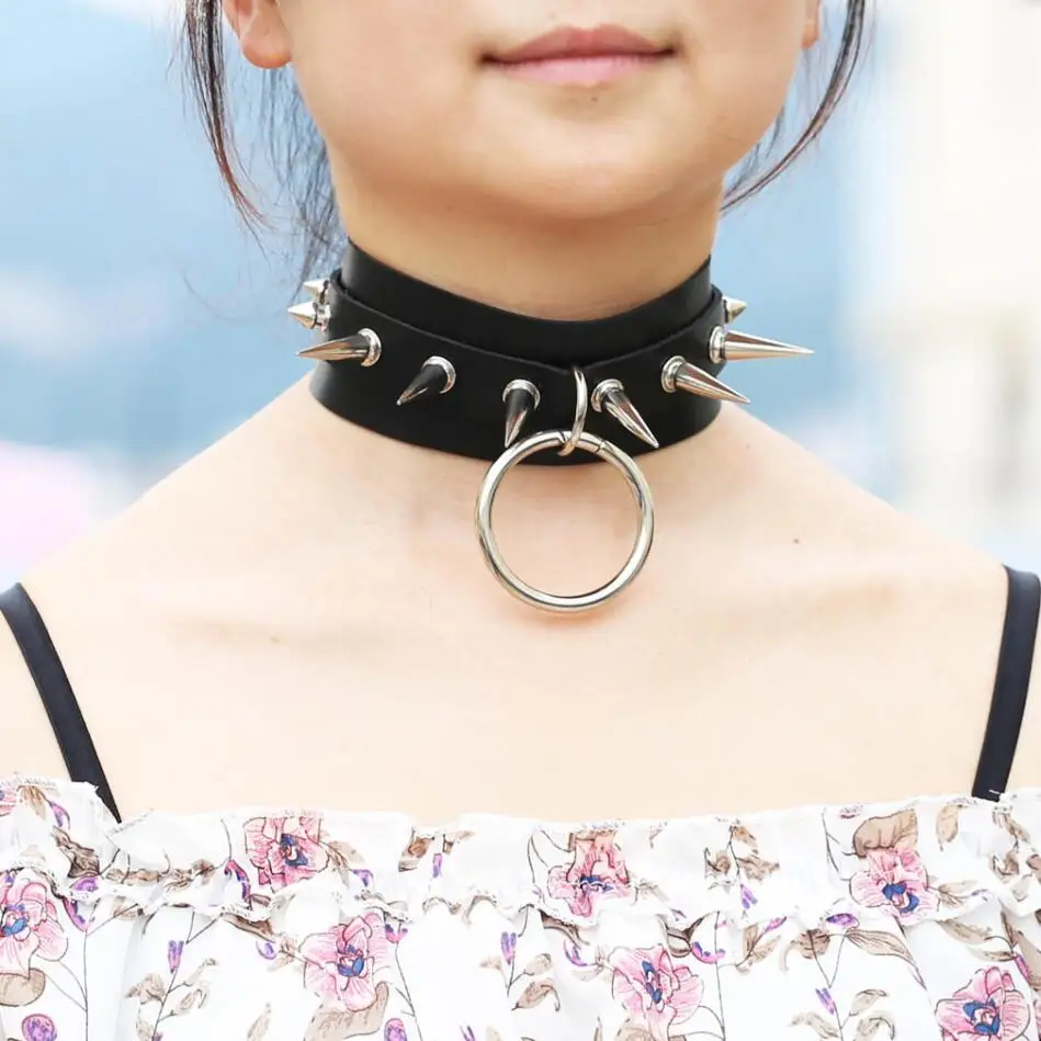 Kalung panjang kerah Punk paku keling untuk Pria Wanita Choker Chunky kalung Goth perhiasan logam Gothic Emo aksesoris S2984