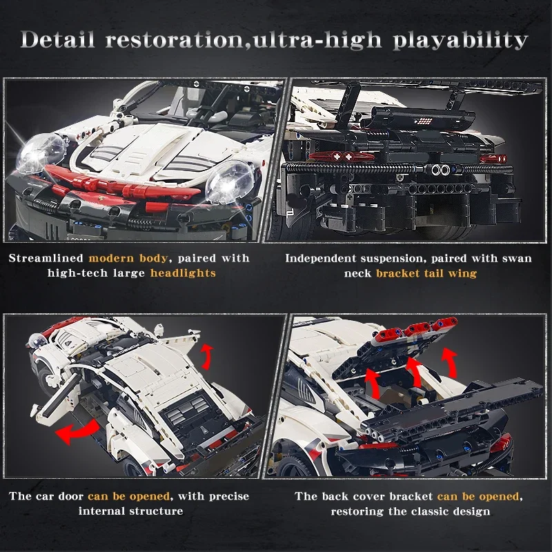 1580PCS Technical 911 RSR Sport Car Building Blocks MOC Retro Speed Vehicle Model Assemble Bricks Toys Gift For Children Kids