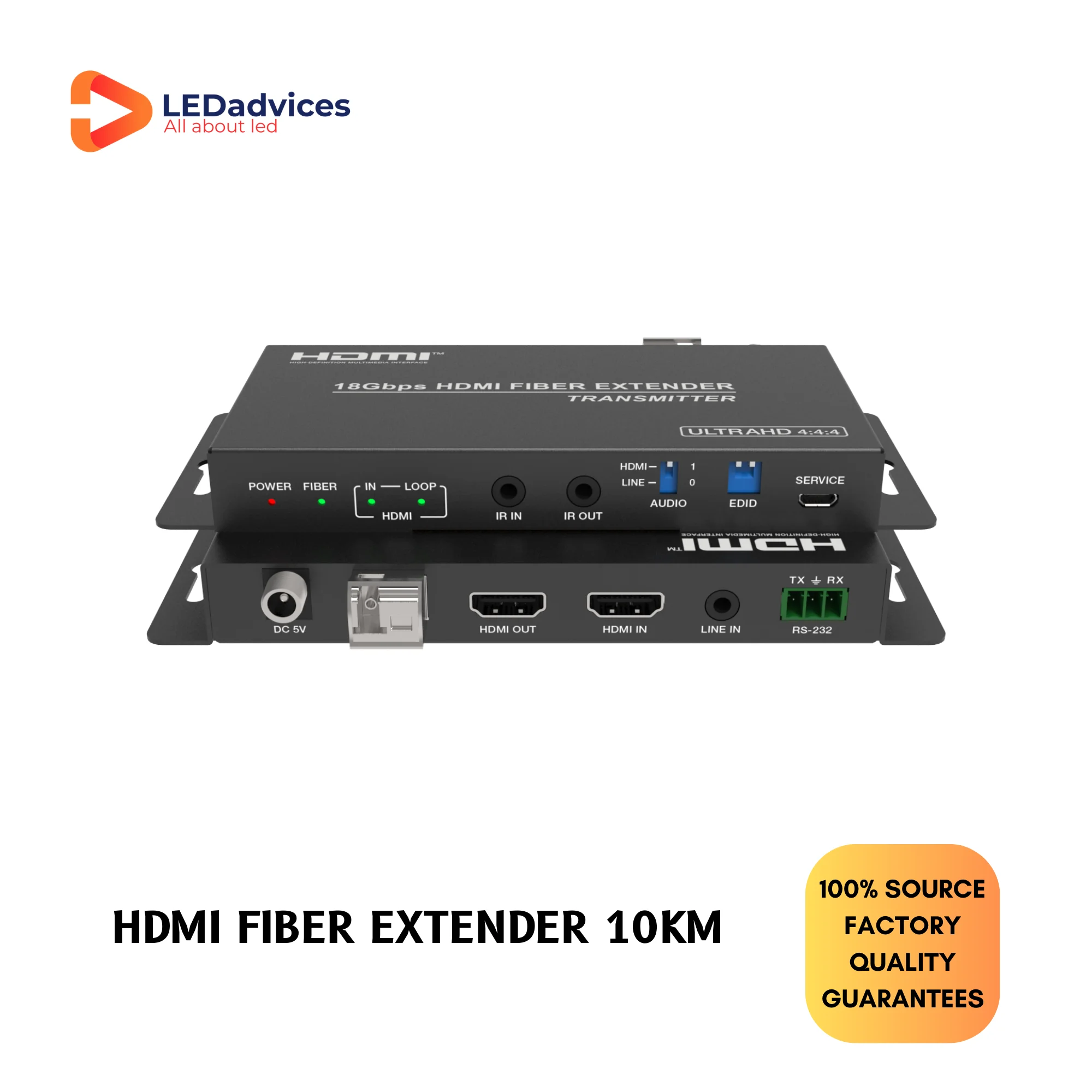 4K60 HDMI Fiber Extender HDMI2. Fiber Extender LC 10Km 18Gbps HDMI over Optical Fiber Extender with RS-232 IR  Audio Extracting