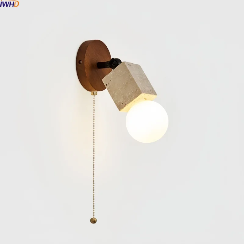 

IWHD White Glass Ball LED Wall Lights Interior Lighting Yellow Travertine Stone Up Down Rotate Living Room Bedside Lamp Arandela