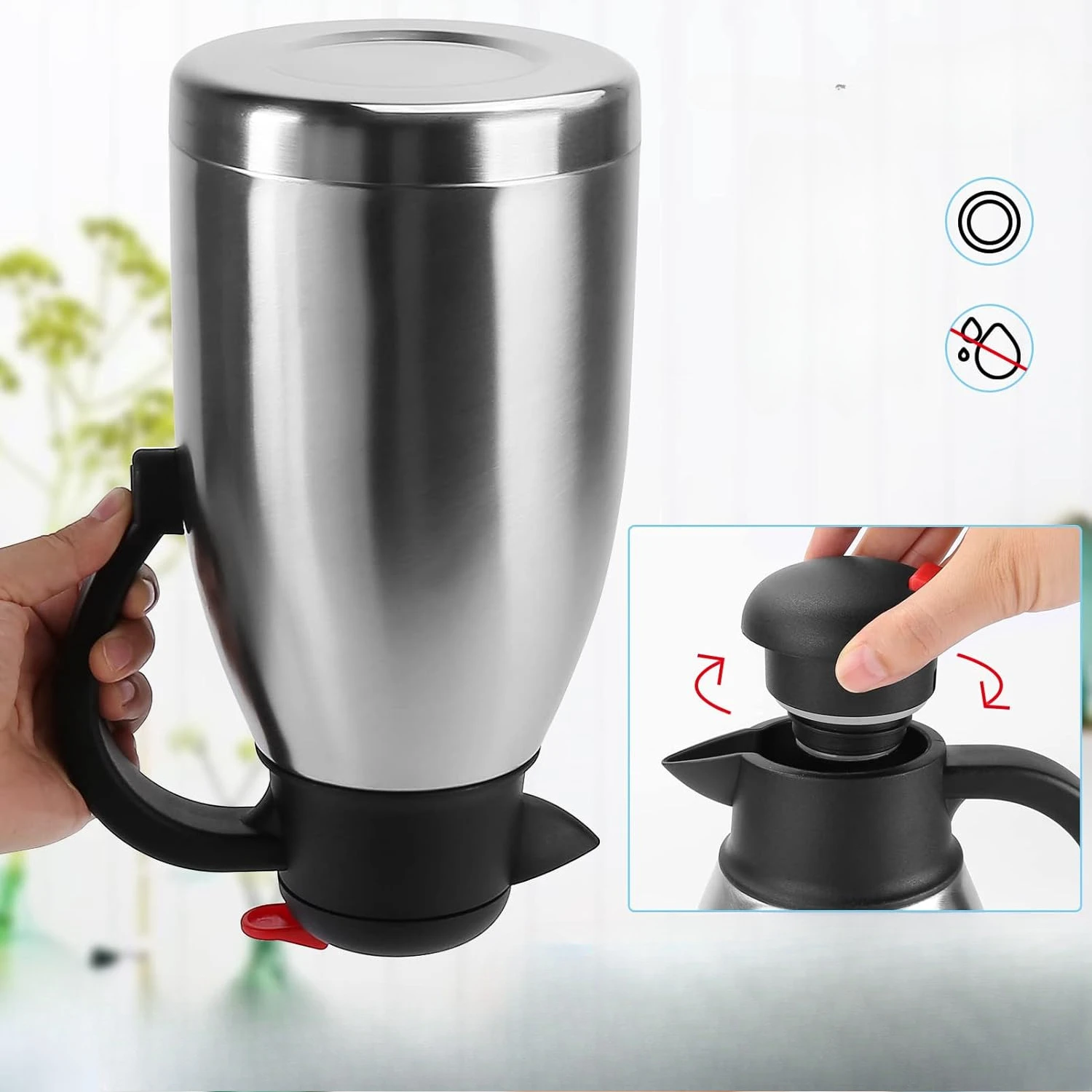 2L Doppelwandige Vakuumisolierte Edelstahl-Isolierflasche mit großer Kapazität - 24 Stunden Heiß-/Kalthaltefunktion, Ein-Knopf-Deckel, robuste Edelstahlkaraffe für Kaffee, Tee, Wasser - Auslaufsicher