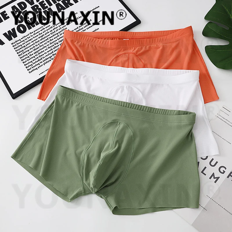 

6 Pieces Men's 3D Big Pouch Boxer Briefs Ice Silk Mesh Breathable Mid Waist Solid Color Sexy Underwear Panties For Men M-2XL