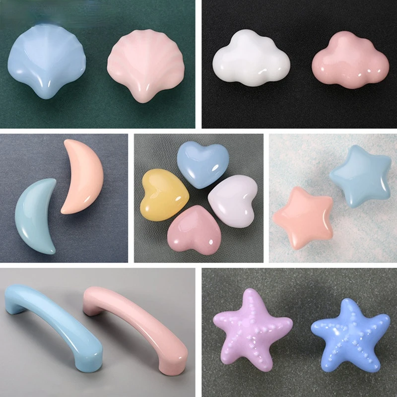 Cartoon Children Room Ceramic Cabinet Knobs Moon Star Wardrobe Handle Garden Door Handle Cabinet Handles Drawer Pulls Knurled