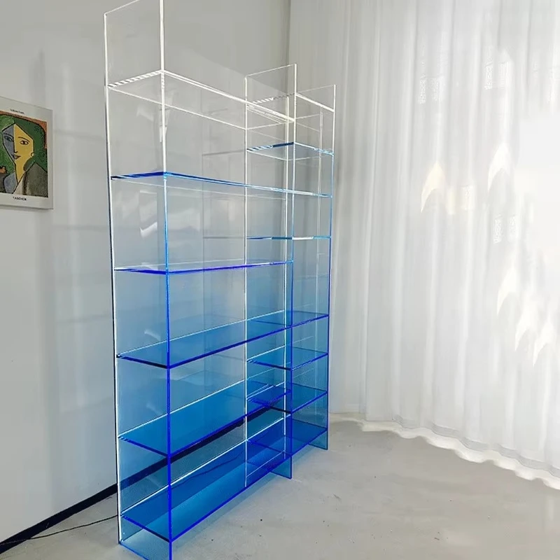 fv-Modern Large Capacity Transparent Gradient Blue Acrylic Display Cabinet Home Use Acrylic Glow Display Storage Racks Cabinets