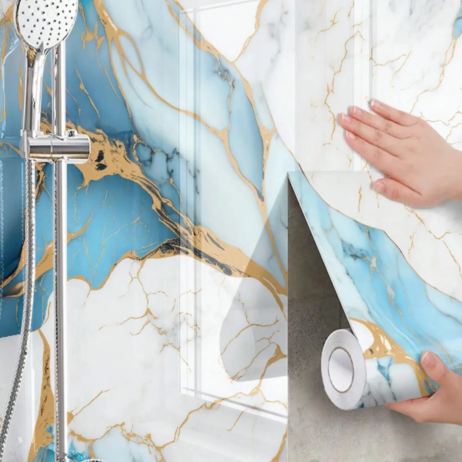Waterproof Blue Marble Peel & Stick Wallpaper Vinyl Contact Paper for Kitchen Countertops, Bathroom Walls & Living Room Decor