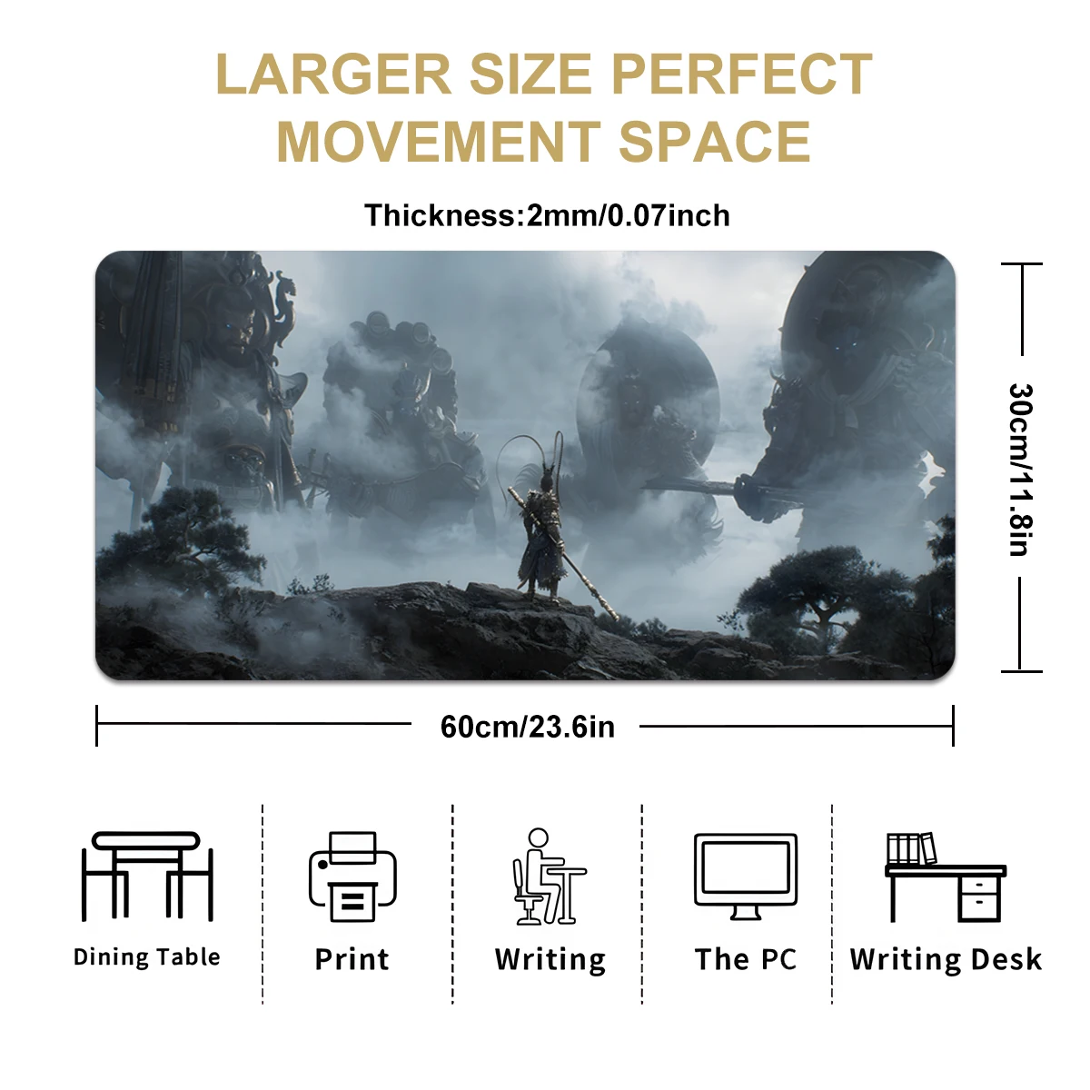 the Four King Kongs Black Myth Wu Kong Mouse Pad Multi-Size Non-Slip Stitched Edge Computer Keyboard Desk Mat For Office