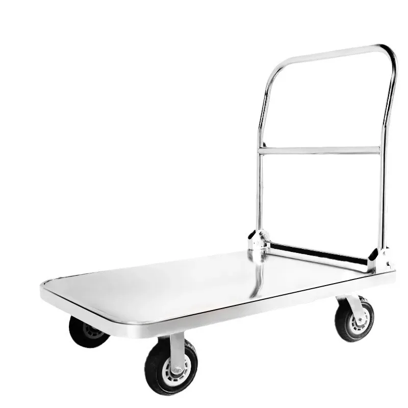 Industrial 304 Stainless Steel Flatbed Trolley Truck Push Pull Silent Folding Trailer ODM Customizable