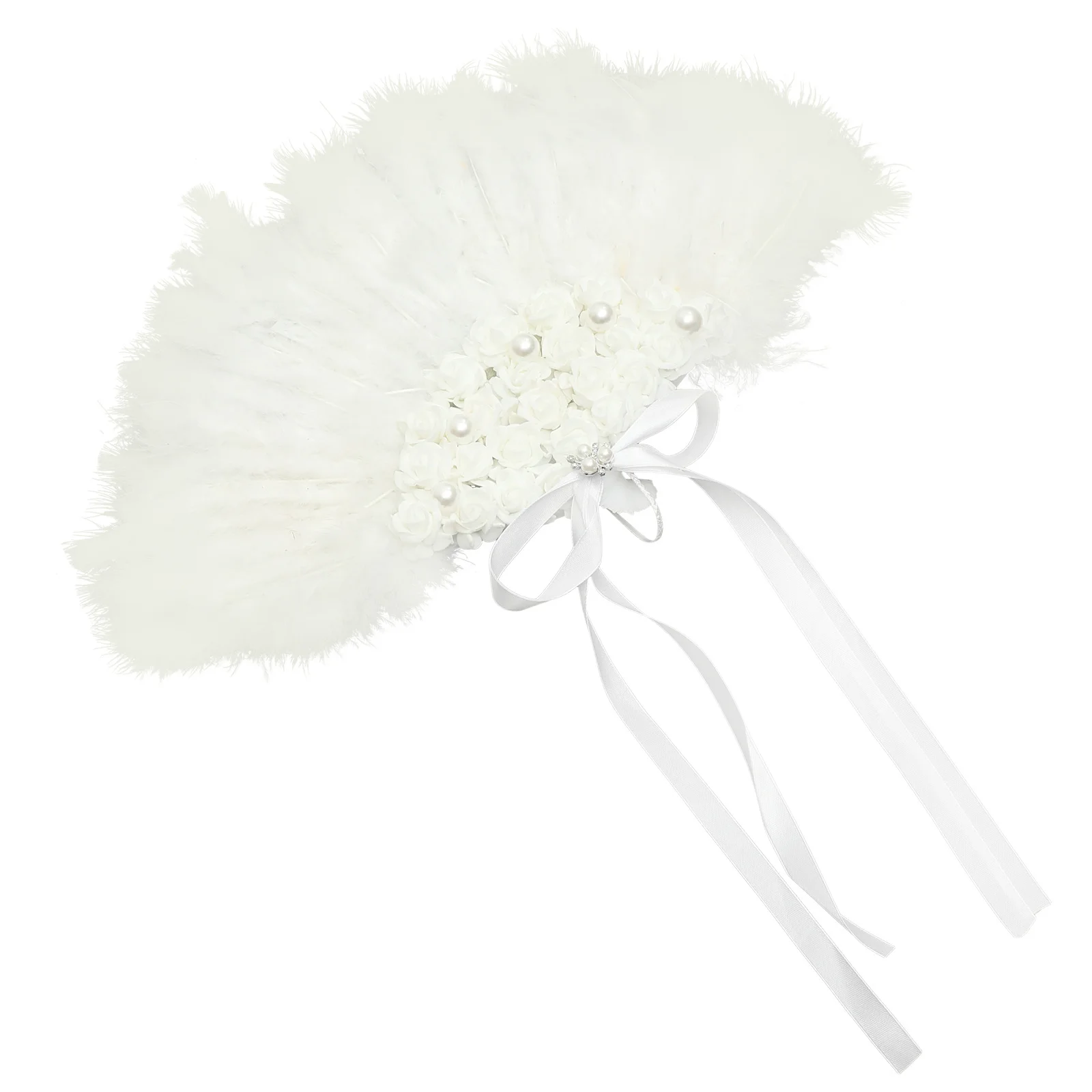 

Wedding Elegant Plume Bridal Lace Folding Fan Portable Lightweight Hand Held Fan Performance Photo Prop