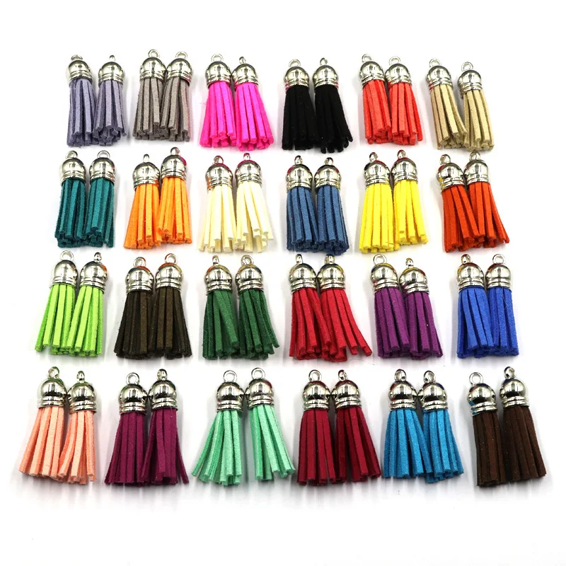 20-100 Pcs 38mm Gold Sliver Suede Faux Leather Tassel For Keychain Cellphone Straps Jewelry Summer DIY Pendant Charms Finding