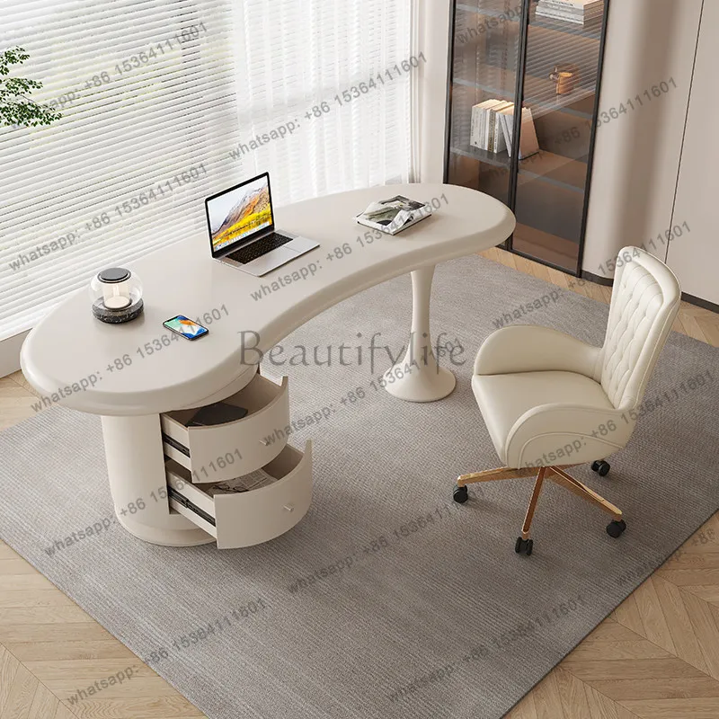 PJ cream wind solid wood desk small household French light luxury special-shaped desk