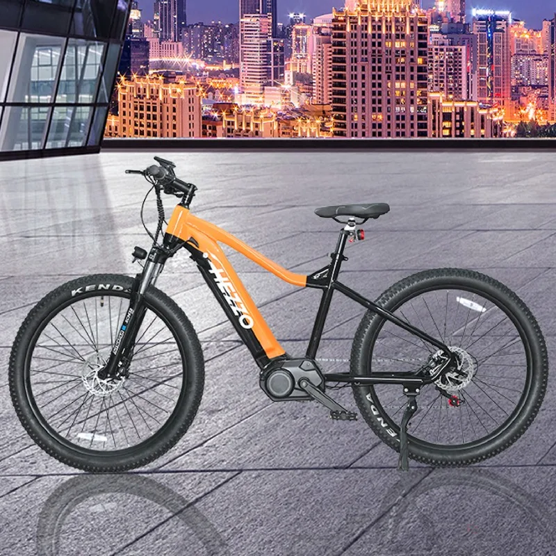 HEZZO Electric Bike HM-27D 48V 500W Mid Drive 27.5Inch Ebike Mountain 15Ah Fork E-bike 7 Speed Moped Hybrid Unisex Emtb