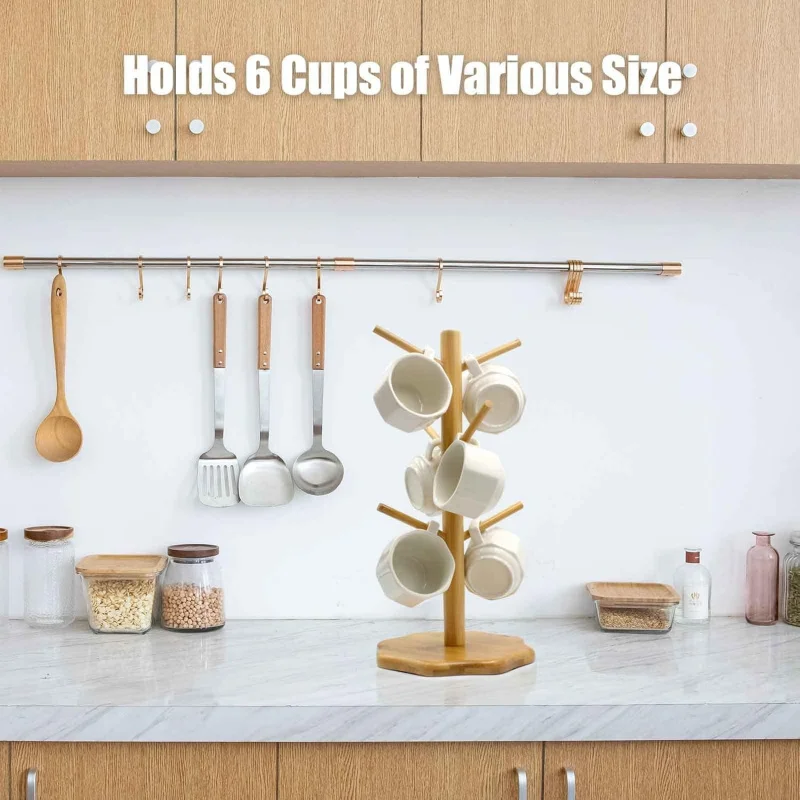 

Бытовая многоцелевая высококачественная высококачественная бамбуковая полка для хранения сливного крючка для кружки