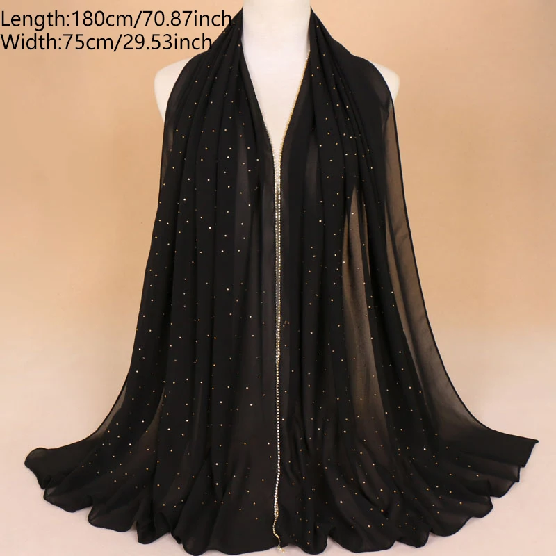 Fashion Chiffon Hijab Scarf Glitter Rhinestone Diamond Bandana Solid Color shawl for women muslim Wrap autumn headband 180*75cm