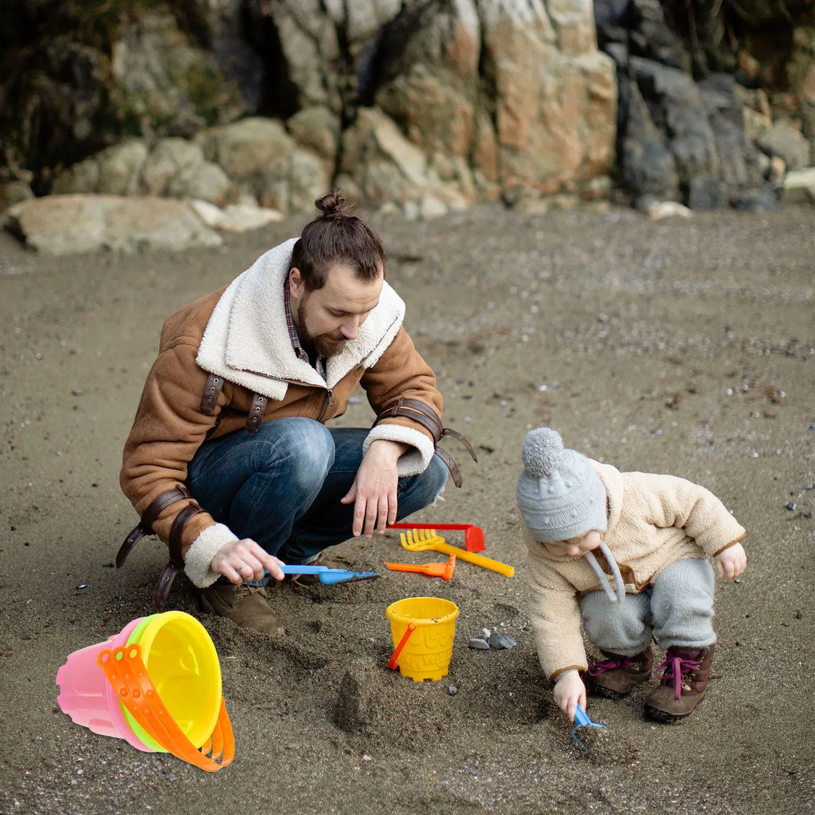 3Pcs Fishing Play Buckets Creative Design Plastic Buckets for Kids Sandcastle Building Beach Party Summer Events