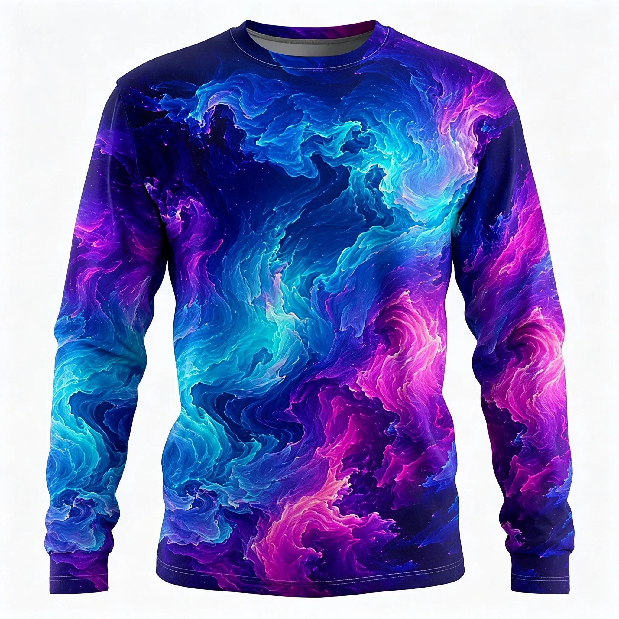 Men's Long Sleeve T-Shirt Liquid Marble Swirl Galaxy 3D Print Abstract Art Crew Neck Casual Tops