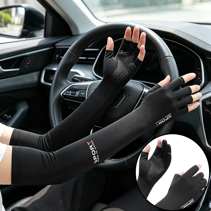 Summer Anti-UV Cooling ‌Ice Silk Arm Sleeves Breathable Stretchy Cover UV Protection Sun Sleeves for Cycling Running Sports