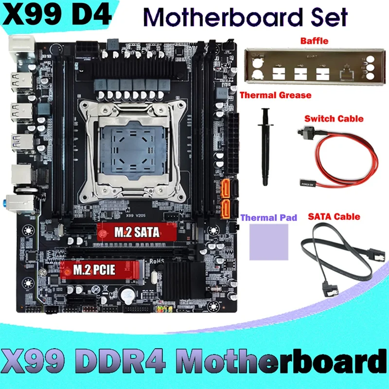 

NEW-X99 Motherboard+Baffle+SATA Cable+Switch Cable+Thermal Grease+Thermal Pad LGA2011-3 DDR4 For 4X32G For E5-2678 V3 CPU