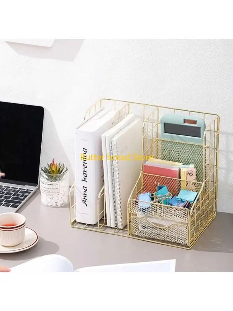 W89C Mesh Desk with Drawer Desk Holder 6 compartments Clear Classification 7x10x9Inches for Office School