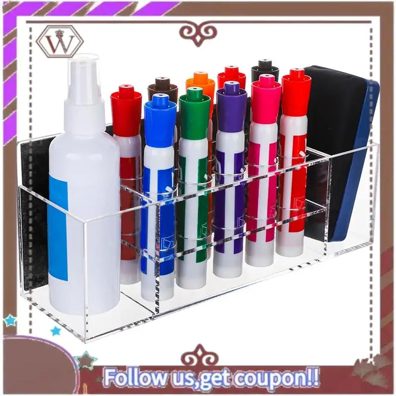 ABBG-حامل قلم تحديد المسح الجاف المغناطيسي حامل أقلام مغناطيسي من الأكريليك الشفاف مع 10 فتحات وحامل ممحاة حامل قلم رصاص