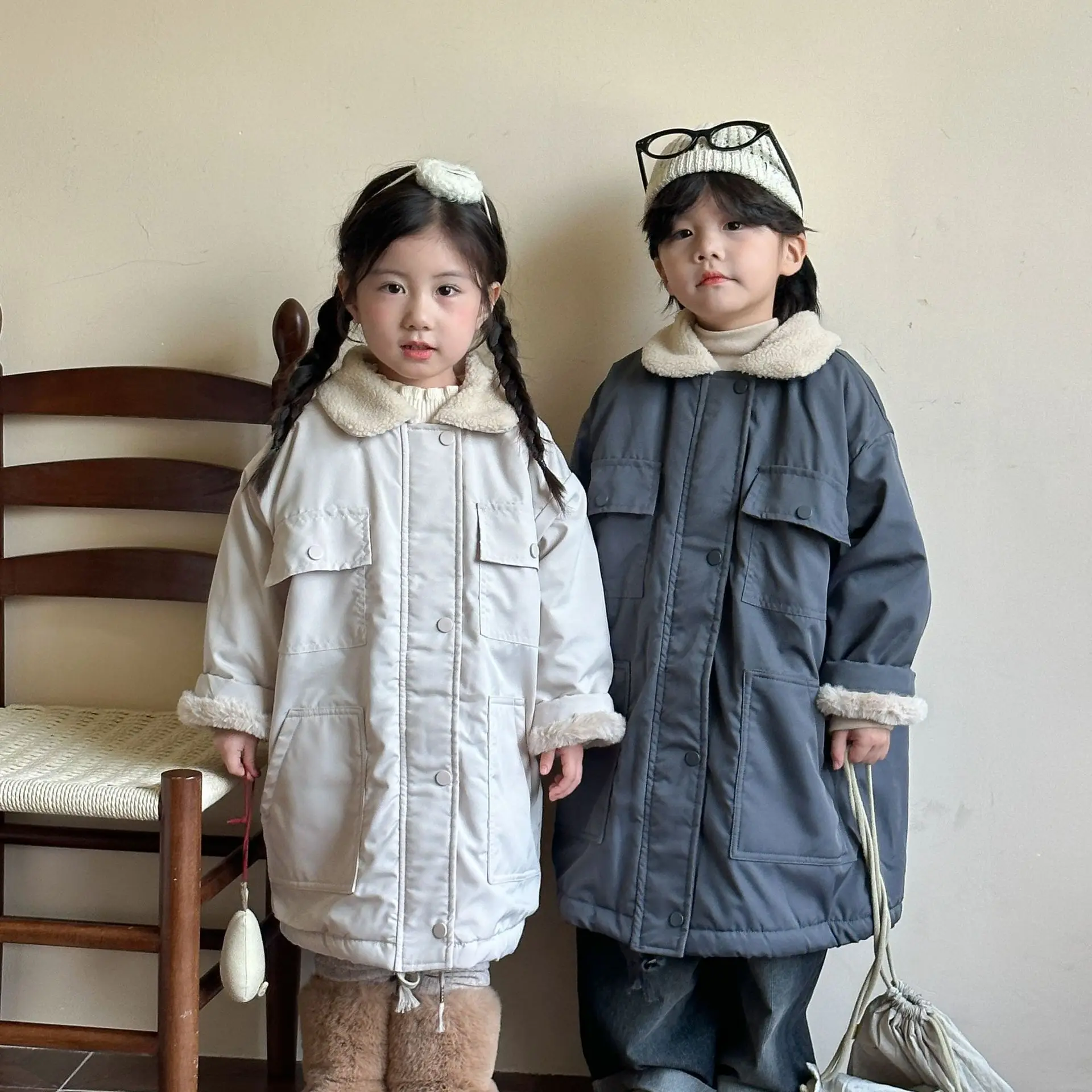 Children's Cotton Coat Medium Long Cotton Coat 2024 Winter Clothes New Boys and Girls Thick and Plush Windbreaker Jacket