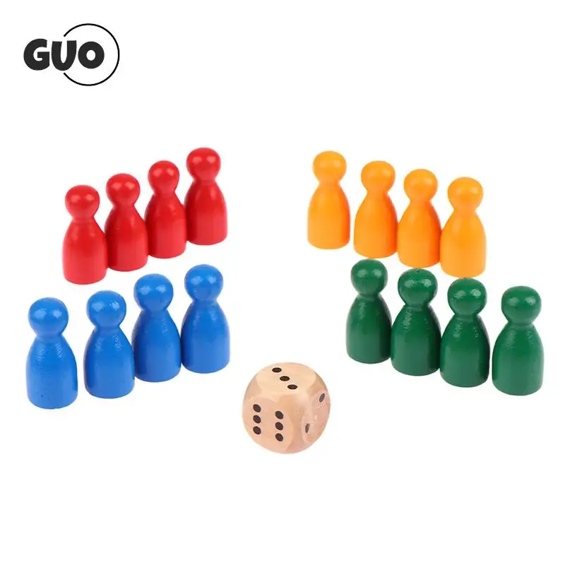 16Pcs Children's Humanoid Wooden Puzzle Game Wooden Board Game Chess Pieces Humanoid Checkers Pieces Flying Chess