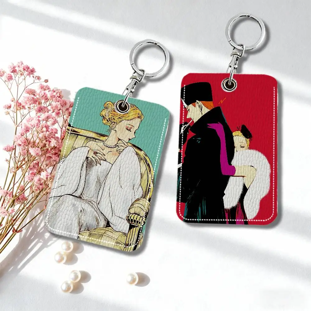 Vintage Manga V-Veil Kotteri Emma PU Soft Leather Rectangular Keychain Card Holder, Badge Student ID Bus Elevator Card Protector