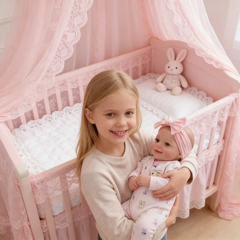 45 cm große Reborn-Mädchenpuppe, lächelnder weicher Baumwollkörper mit blauen Augen, Kinderspielzeug, Geschenke