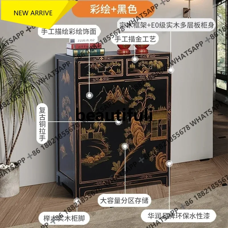 

D178 Новый китайский стиль, окрашенный из цельного дерева, шкаф для обуви, старая антикварная перегородка, украшение, прихожая, входной шкаф