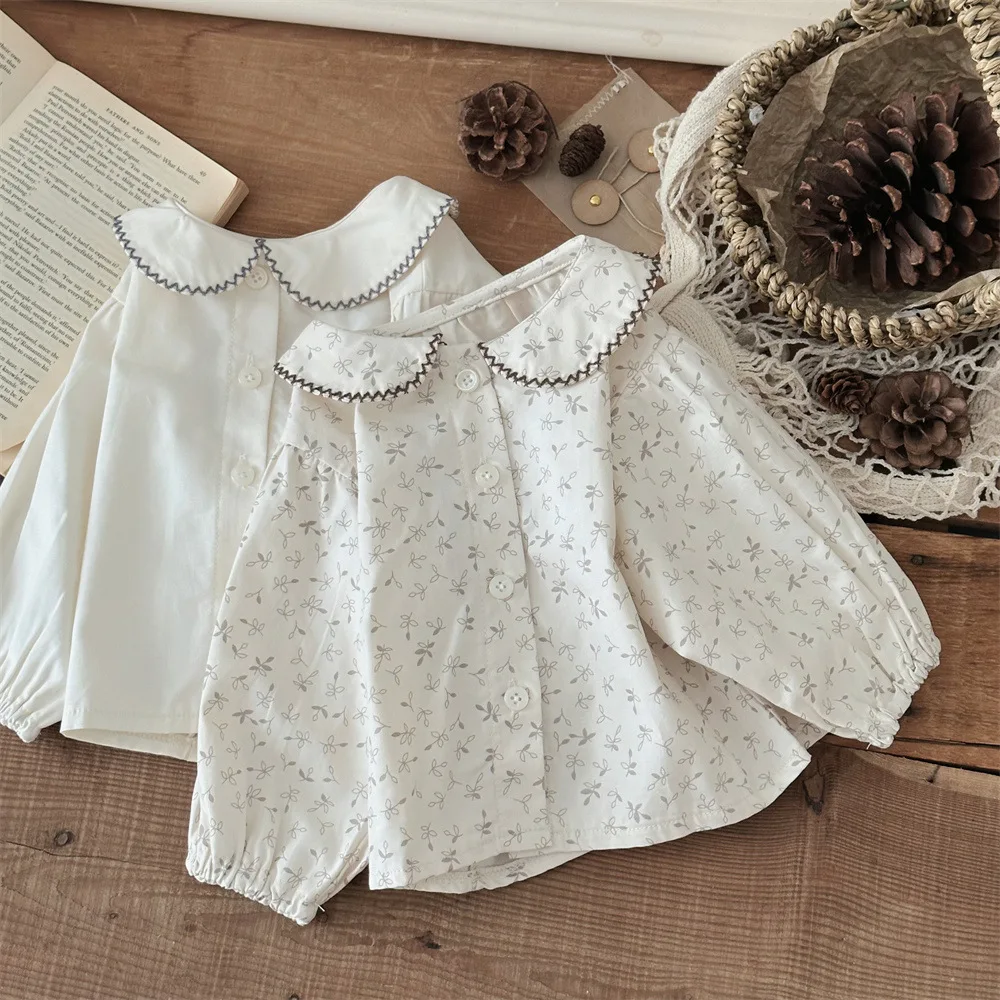 

2024 Autumn New Baby Long Sleeve Versatile Cardigan Infant Girl Floral Lapel Shirts Coat Toddler Baby Simple Casual Tops Jacket