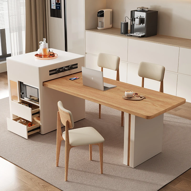 

Rustic Quartz Kitchen Island Extendable Dining Table Solid Wood Microwave Ready Multifunctional Compact Luxury Furniture FYDT​