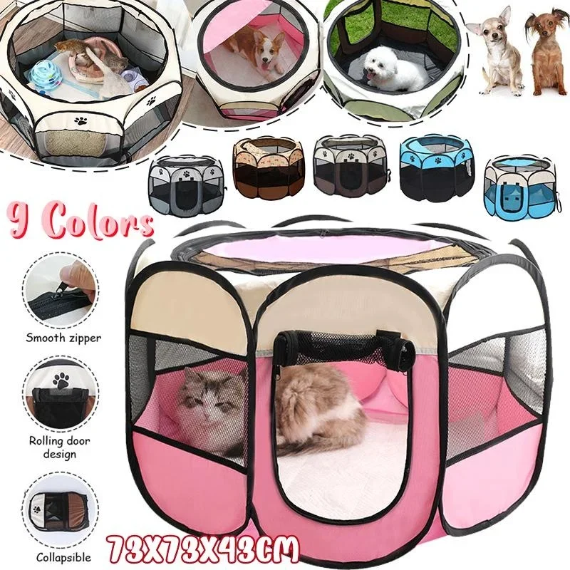 Folding Pet Tent Pet Cage Dog House Octagonal Cage for Cat Tent  Puppy Kennel Easy Operation Fence Indoor Outdoor Big Dogs House