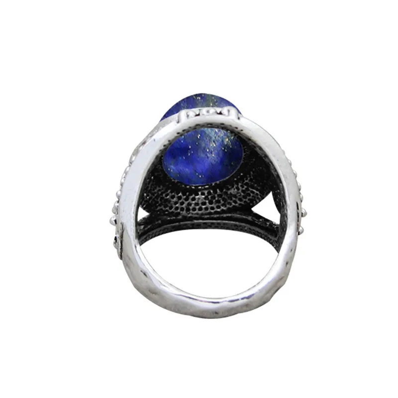 Oval Lapis Lazuli Rings For Women Natural Stone Flower Rings Vintage Antique Silver Plated Fashion Jewelry TR622