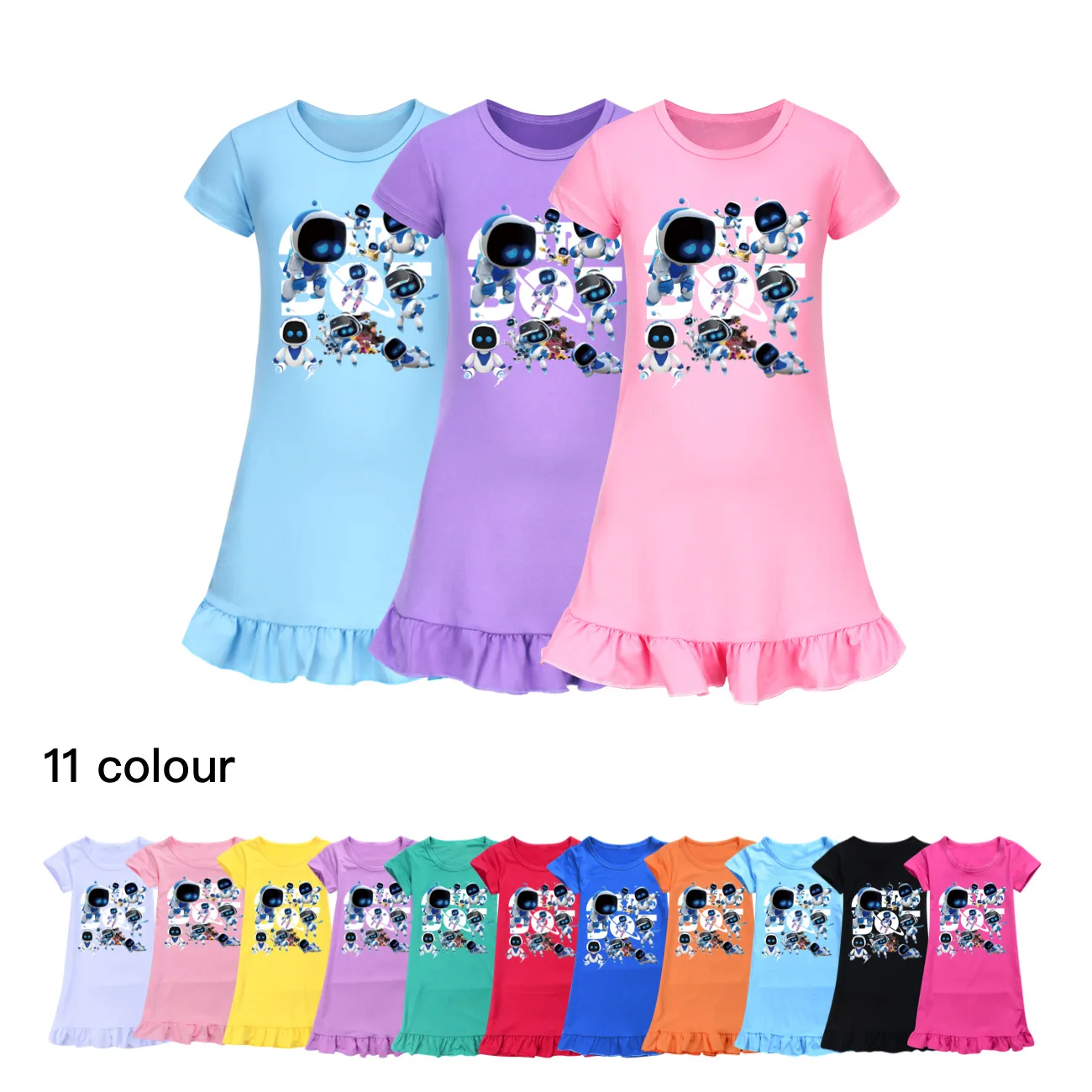 summer Casual Astro bot Pattern Homewear Dress Baby Clothing Toddler Girls Night Dress Pajamas Nightgown For kids Sleepwear4011