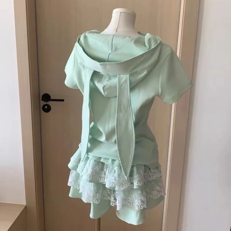 المرأة الأرنب الأذن هوديي لطيف أنيمي البلوز الصيف سليم صالح Kawaii طويلة الأكمام القصيرة البلوز ملابس الشارع الشهير Y2K القمم جديد #5