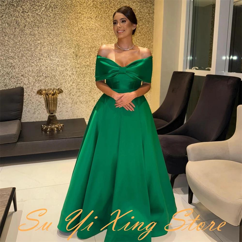 Customized   Graceful V-Neck Ribbons Off the Shoulder Evening Dress Classic Zipper Back Party Dress Modern A-Line Prom