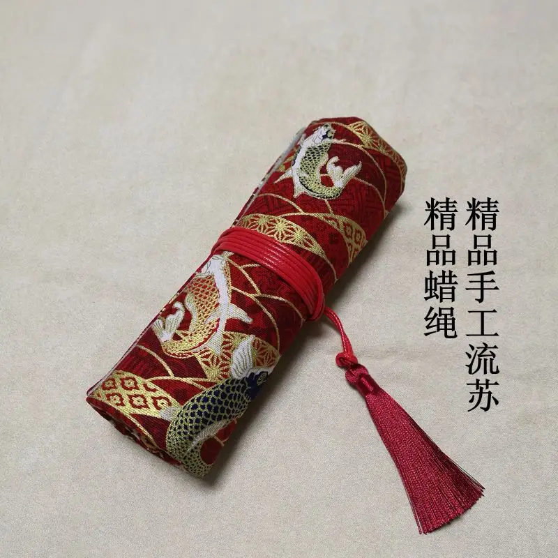 National Japanese Style Cotton and Linen Pen Bag Fountain Pen Curtain Roll Pen Bag Men and Women Cloth Pen Bag Large Capacity