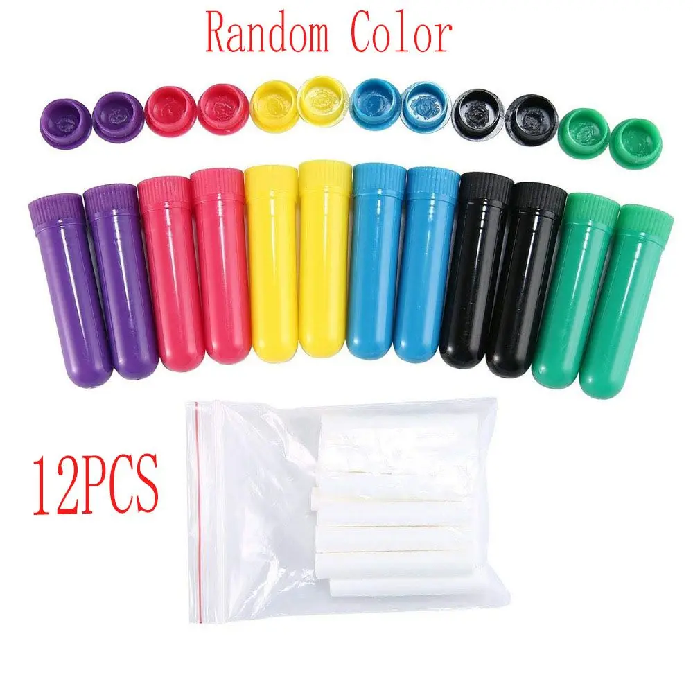 새로운 오일 아로마 테라피 빈 비강 흡입기 스틱 12 빈 튜브 흰색 면화 심지 휴대용