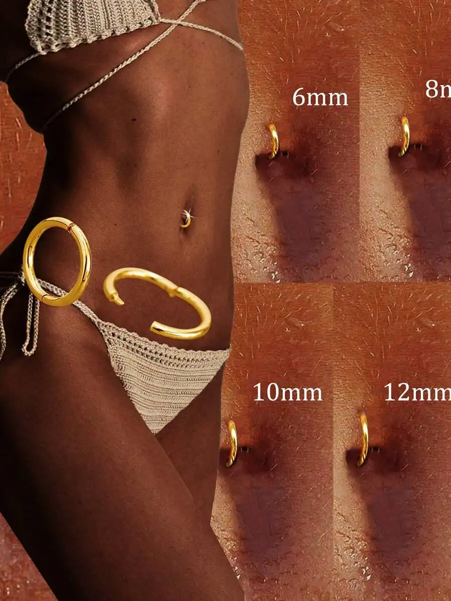 

Gold-Tone Seamless Hoop Navel Ring In 6mm 8mm 10mm 12mm For Women Minimalist Belly Piercing Jewelry Gift